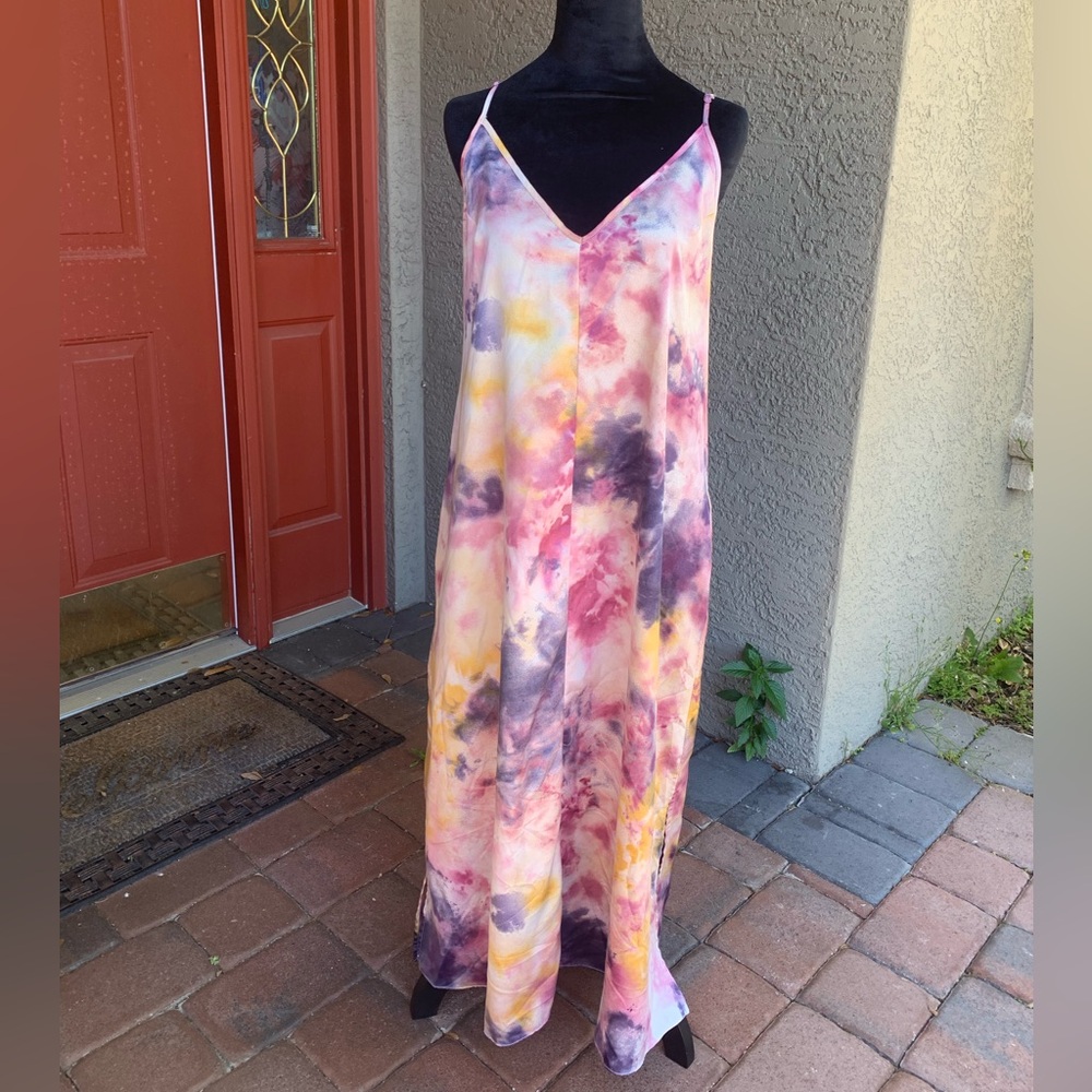 Linea Donatella Multicolor Tie-Dye Maxi Slip Dress